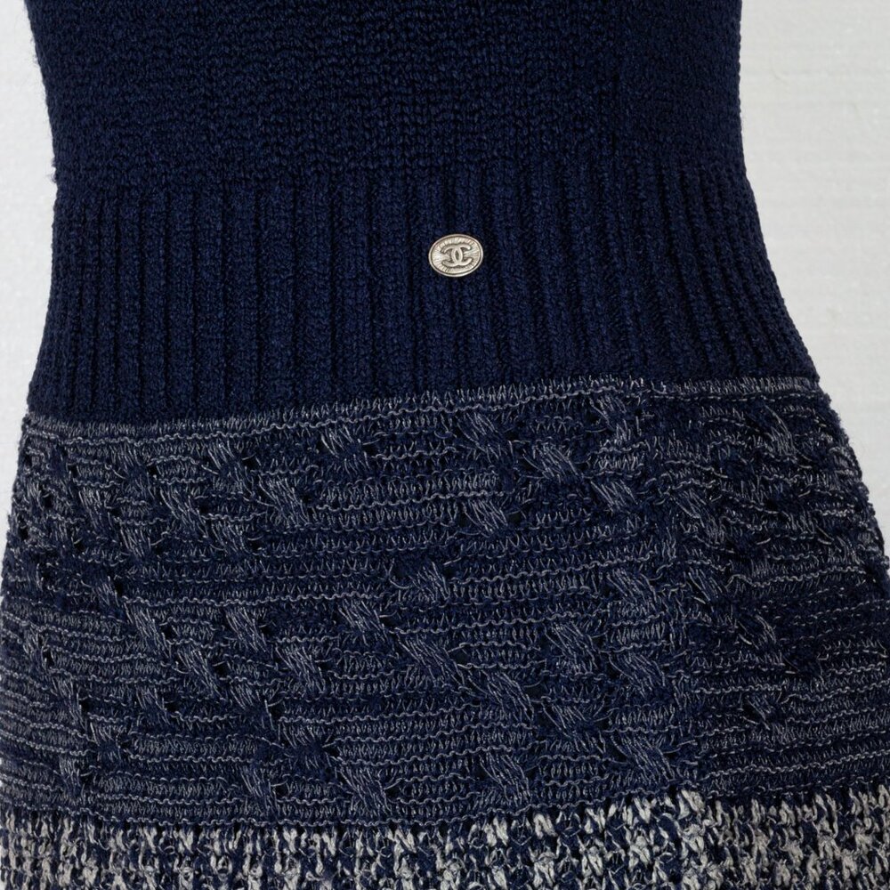 CHANEL MULTIPLE COLORS OF NAVY BLUE CROCHET KNIT SLEEVELESS DRESS 38 - Picture 3 of 8
